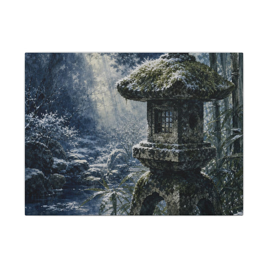 Zen Stone Lantern in Dappled | Sumi E Canvas Art