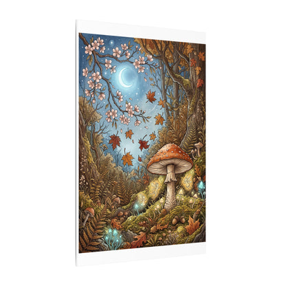Autumn Cherry Blossom Mushroom Illustration Canvas Art | Enchanting Decor