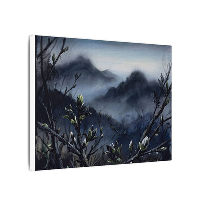 Mountain Mist Spring Canvas Art | Dark Japandi Atmospheric Design