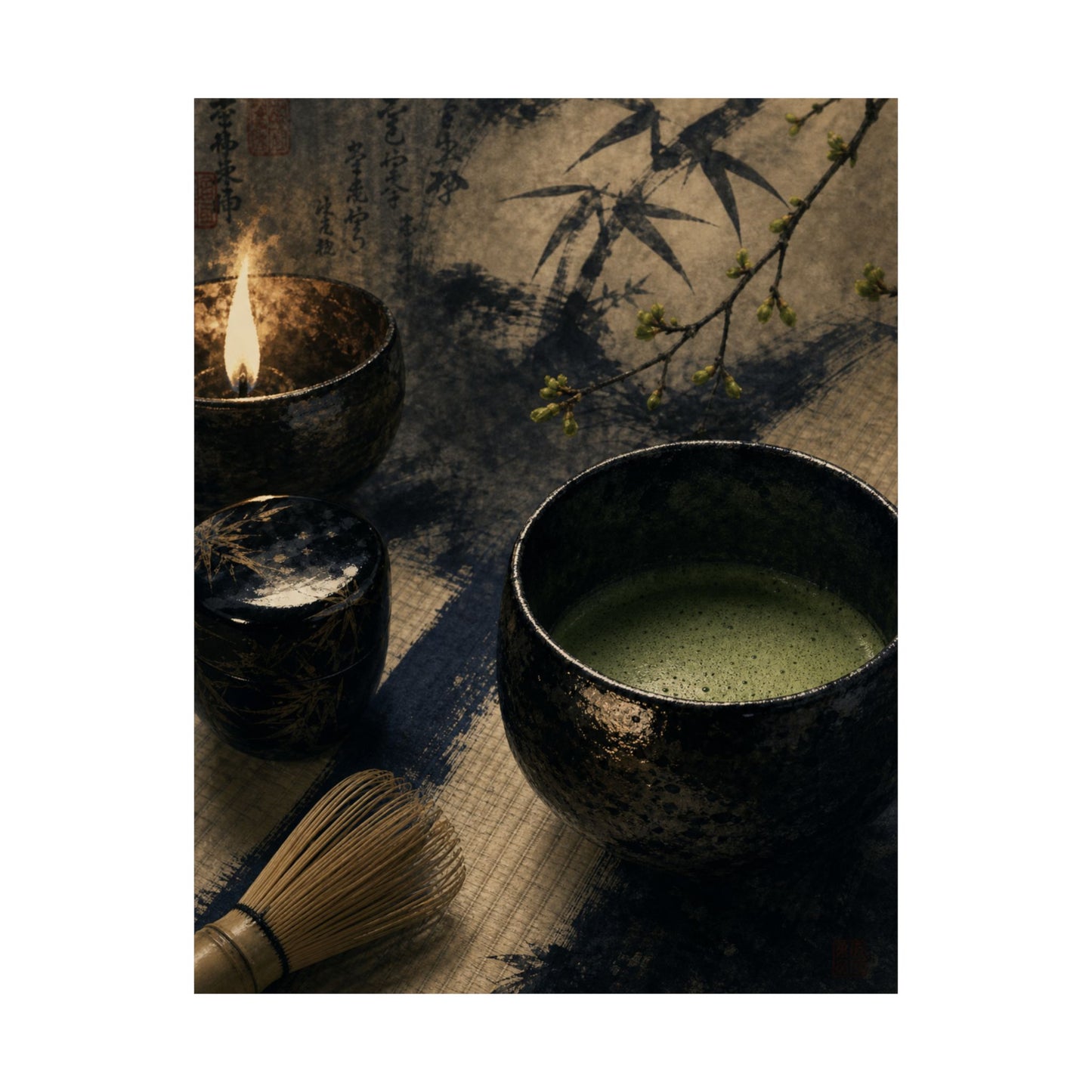 Tea Ceremony Sumi E Wall Art Print | Contemplative Zen Art
