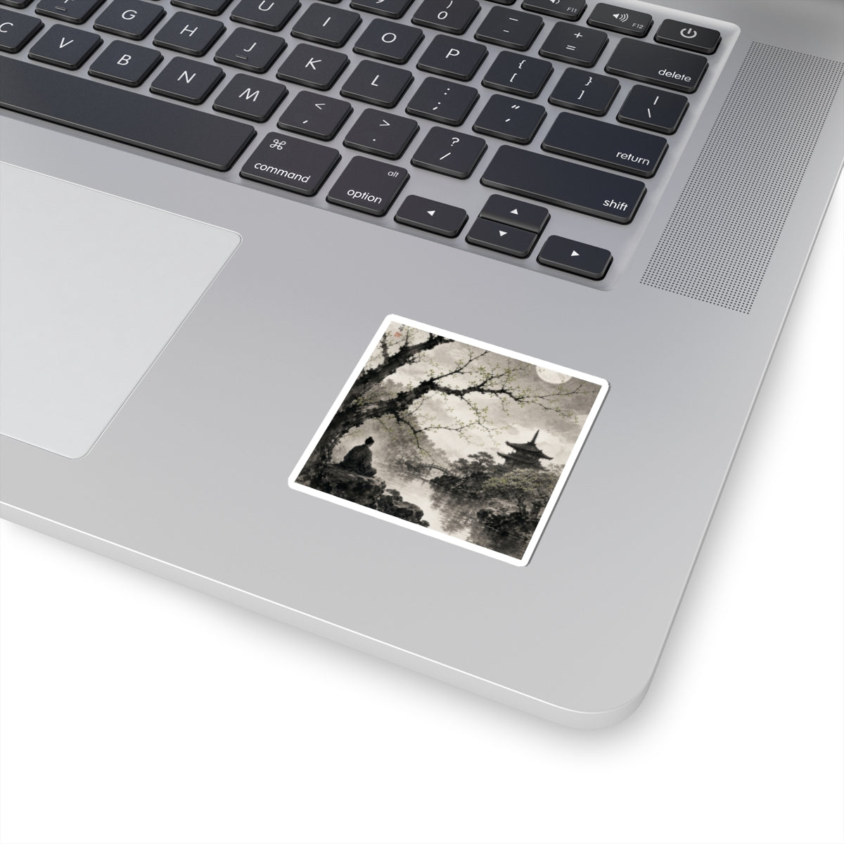 Zen Moonlit Garden in Dawn | Sumi E Sticker