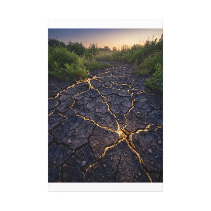 Cracked Earth Canvas Art | Summer Kintsugi Crackle Gold Art