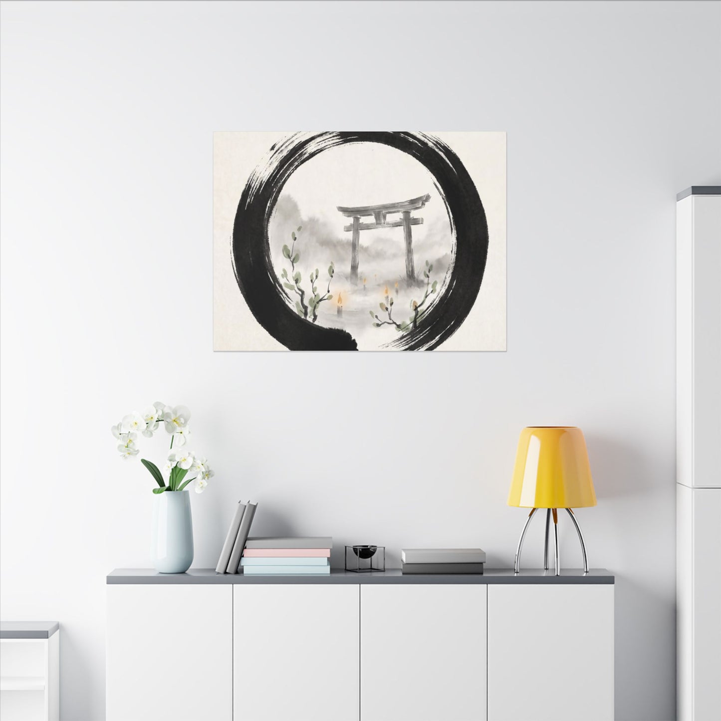 Spring Torii Gate Enso Canvas Art | Tranquil Decor