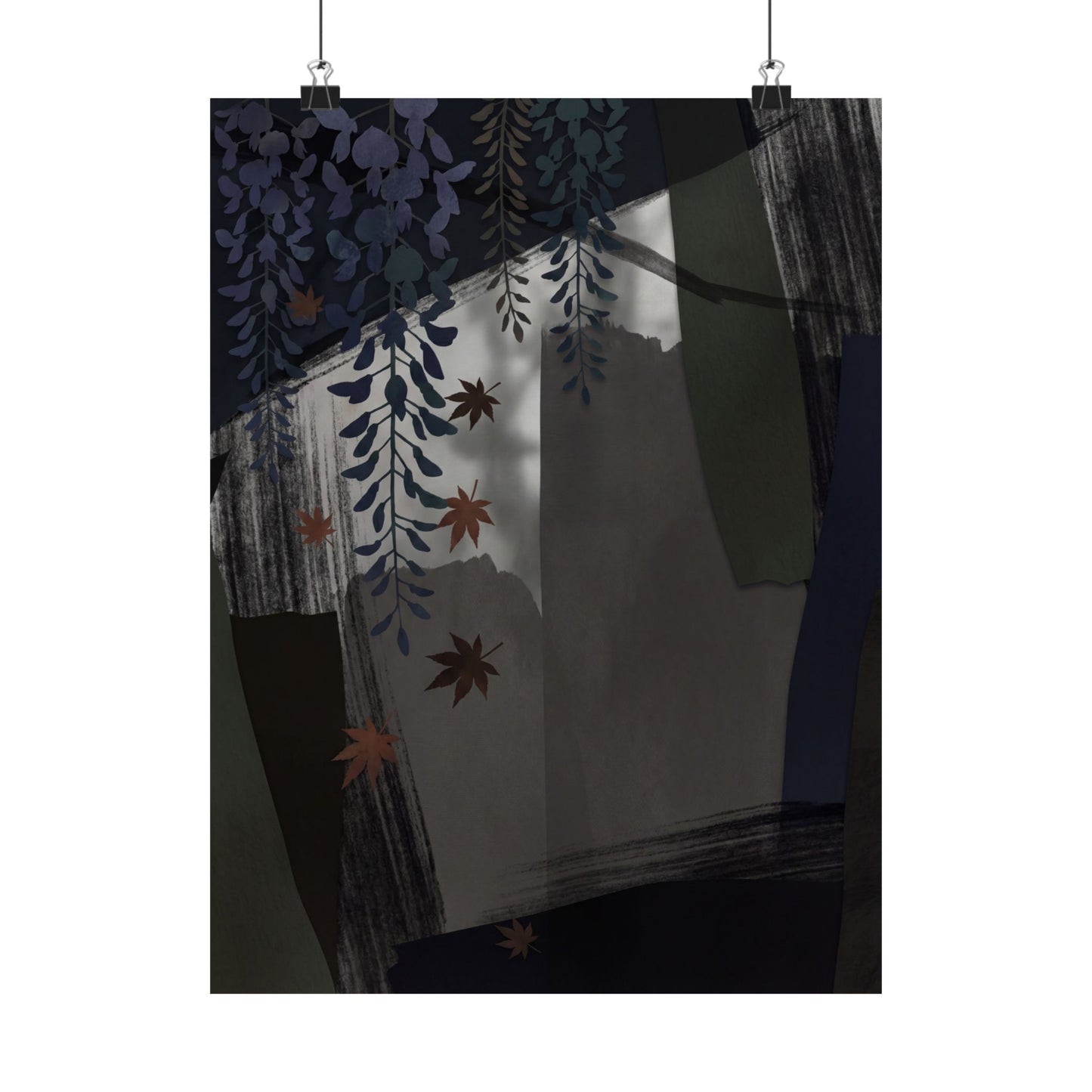 Wisteria Autumn Wall Art Print | Dark Japandi Atmospheric Design Art Print