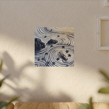 Zen Rock Garden in Golden Hour | Sumi E Canvas Art