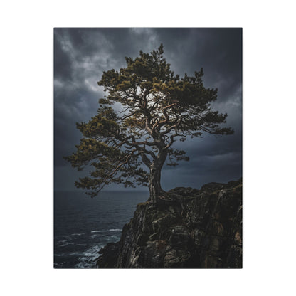 Dappled Pine Tree Canvas Art - Dark Japandi Fukinsei