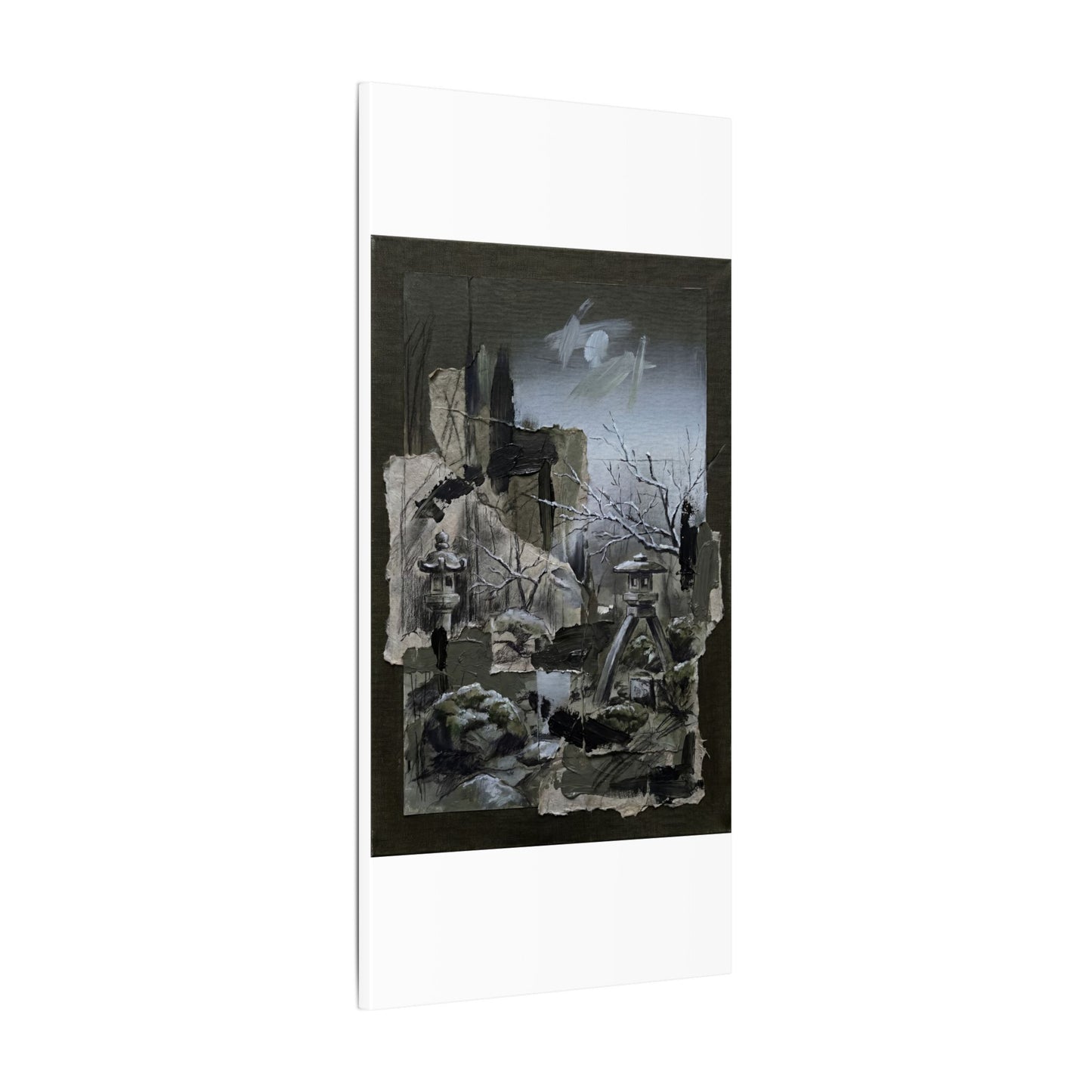 Winter Moonlit Garden Dark Texture Canvas Art | Moody Decor