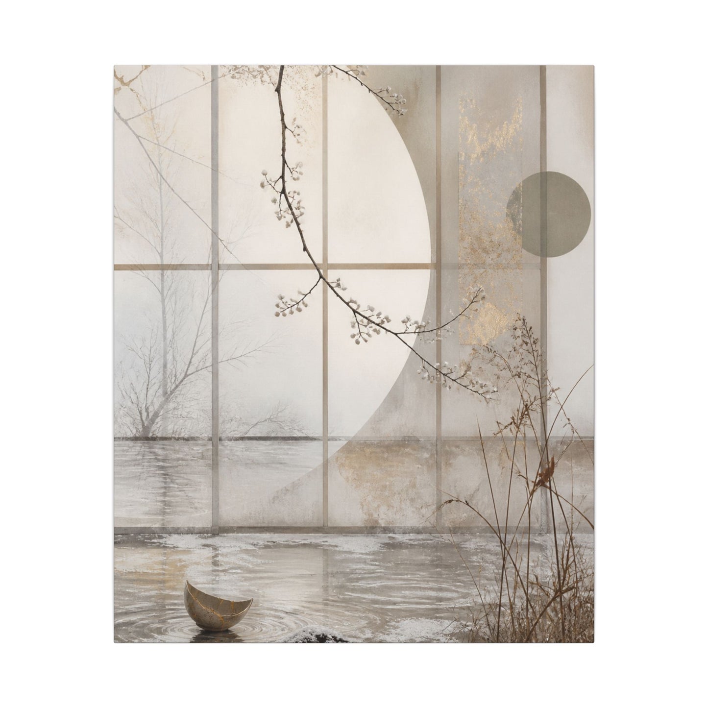 Winter Shoji Screen Japanese Pattern Canvas Art | Elegant Decor