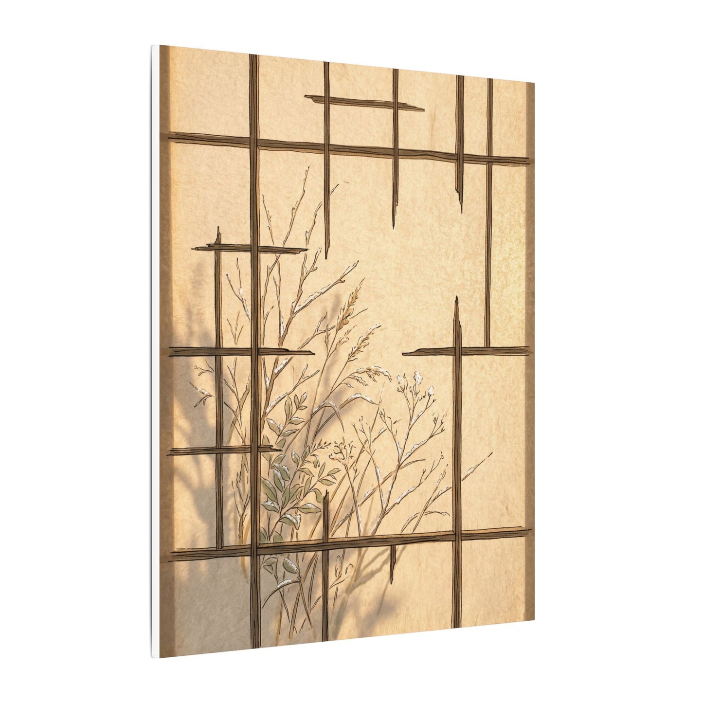 Shoji Screen Canvas Art | Winter Japandi Minimal Line Art