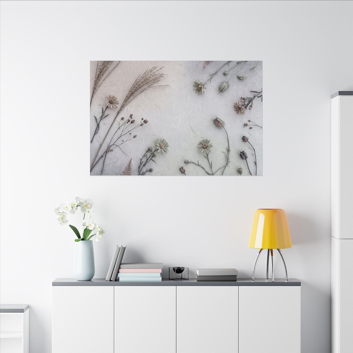 Dried Flowers Japanese Pattern Canvas Art | Elegant Japandi Art