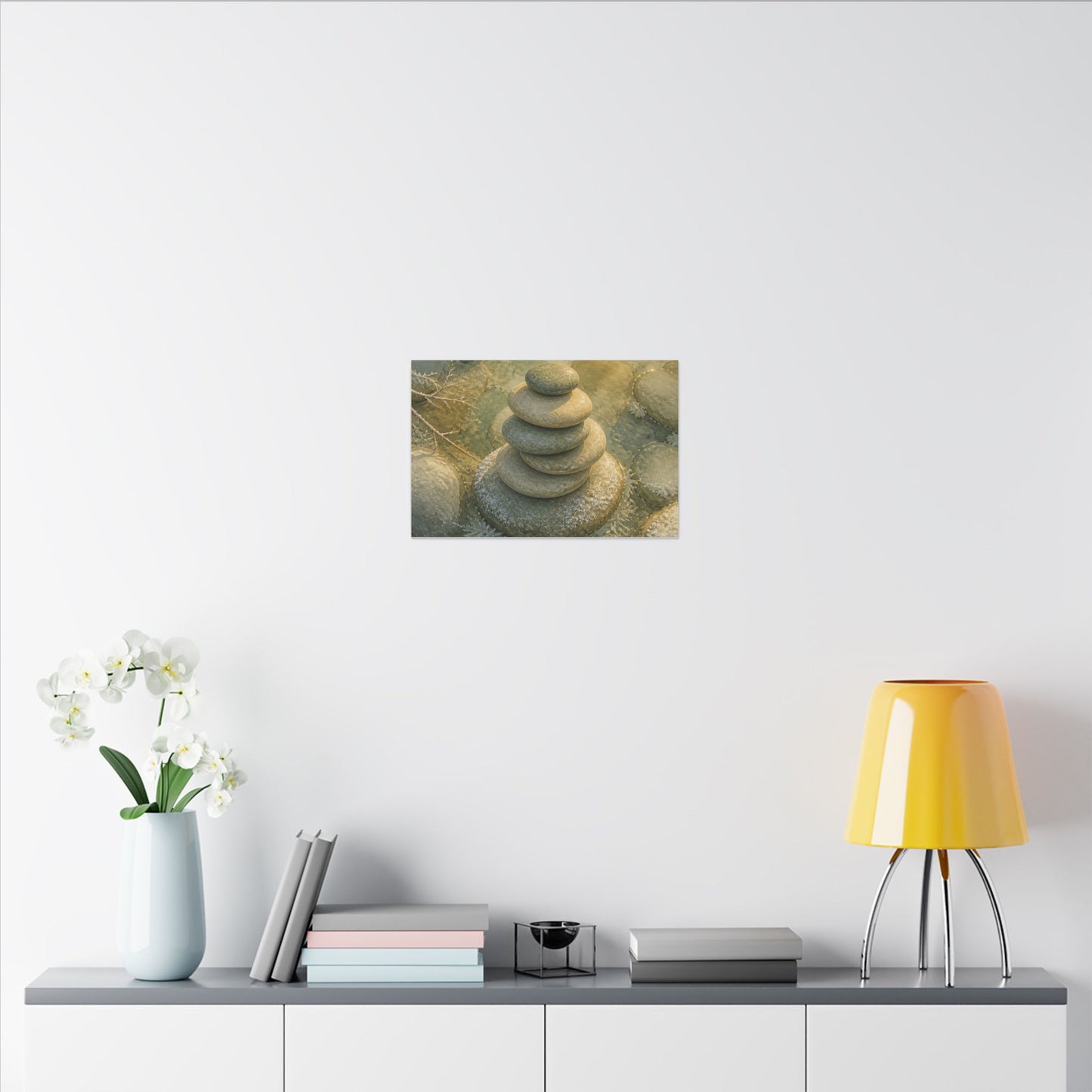 River Stones Watercolor Canvas Art | Elegant Japandi Art