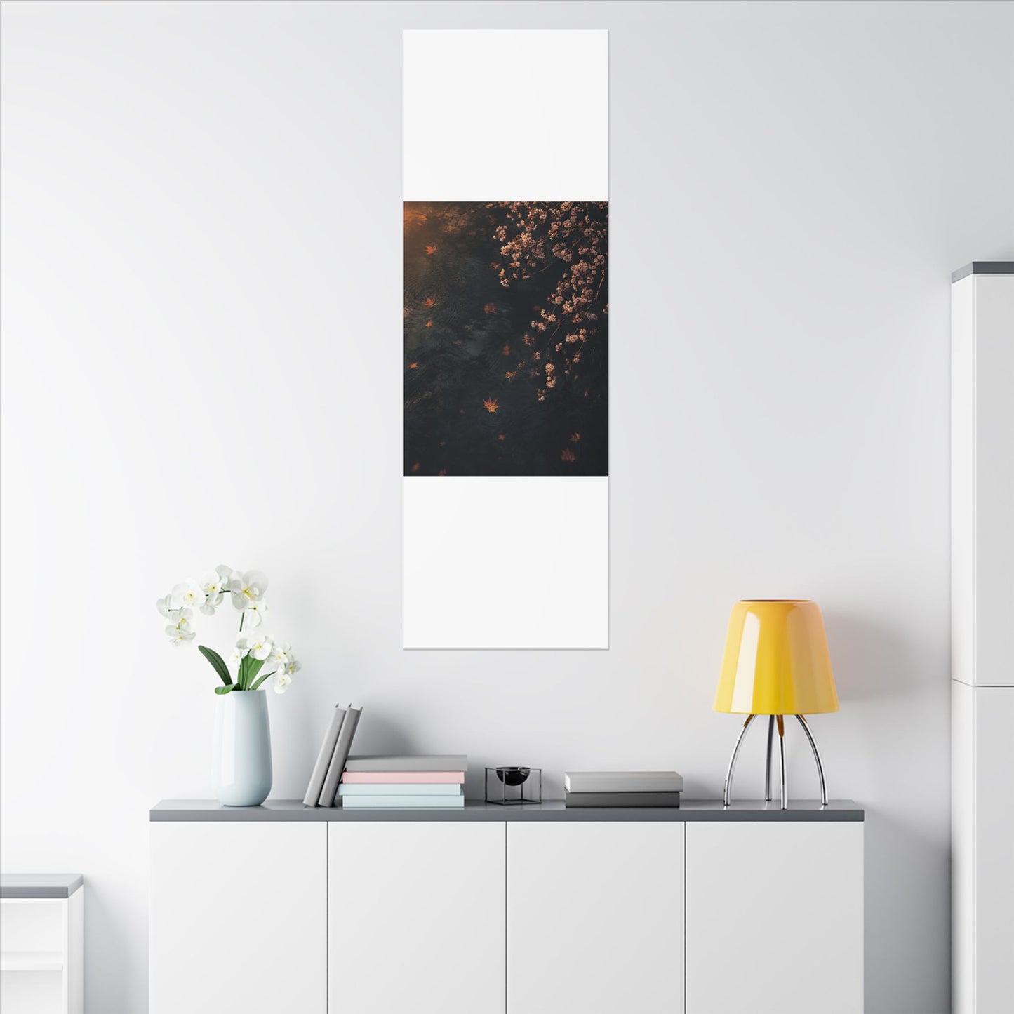 Golden Hour Cherry Blossom Canvas Art - Dark Japandi Kanso