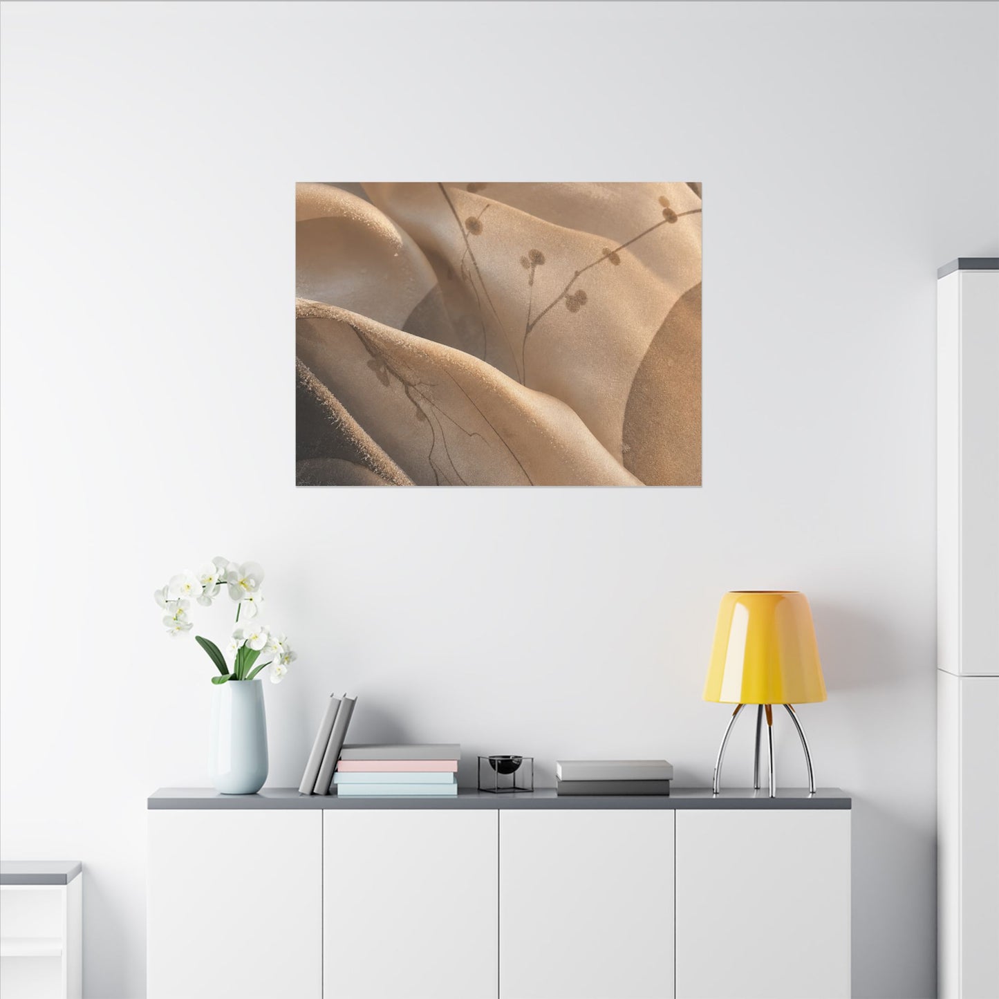 Japandi Silk Drape in Golden Hour | Japanese Pattern Canvas Art