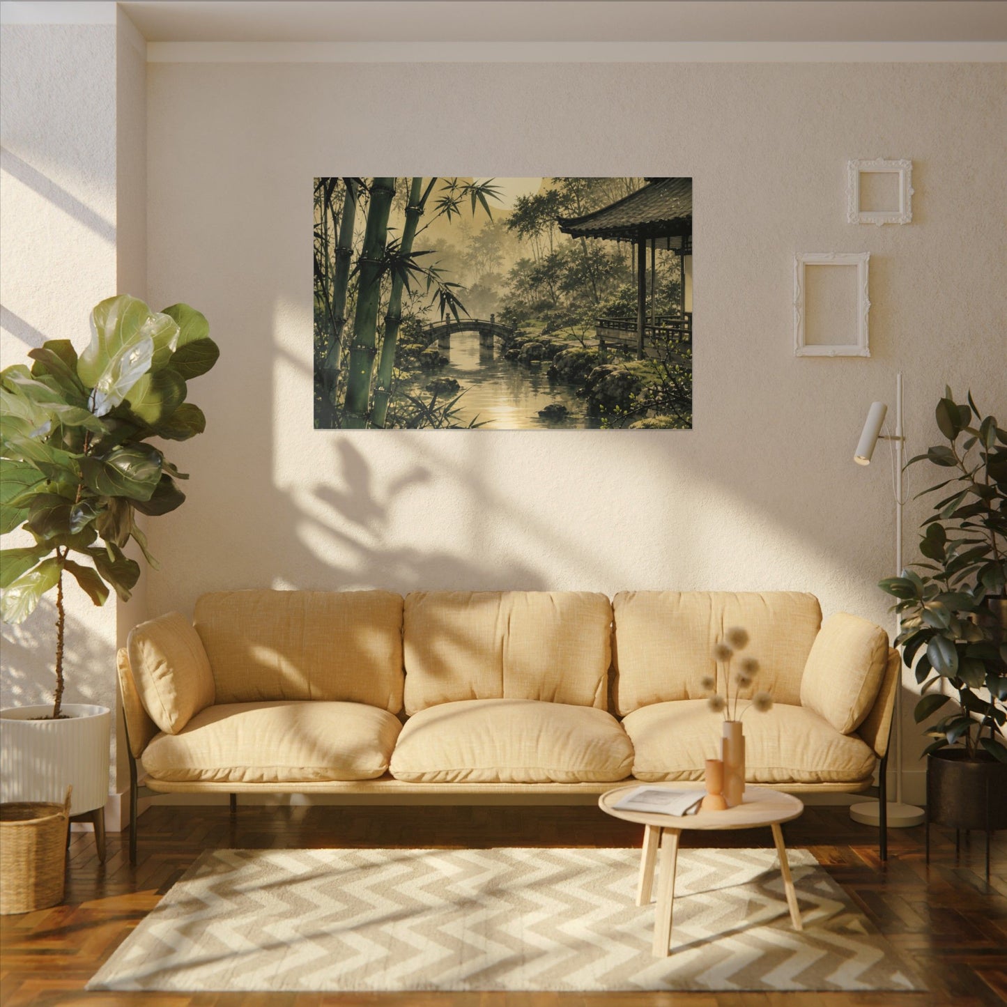 Moonlit Garden Sumi E Canvas Art | Calm Zen Art