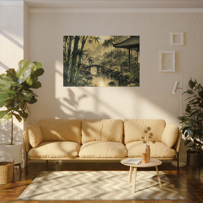 Moonlit Garden Sumi E Canvas Art | Calm Zen Art