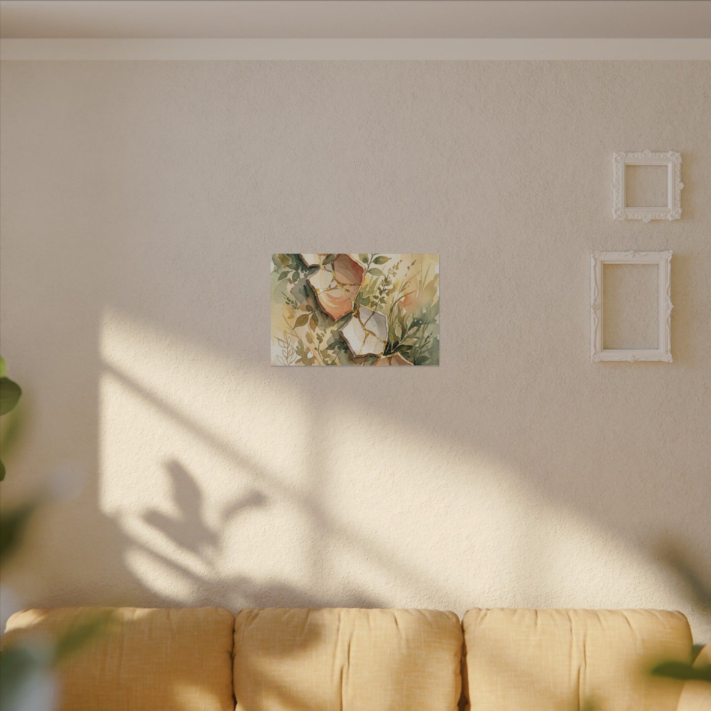 Japandi Broken Pottery in Golden Hour | Watercolor Canvas Art
