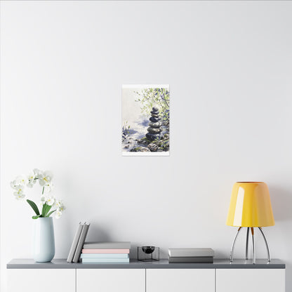River Stones Sumi E Canvas Art | Serene Zen Art
