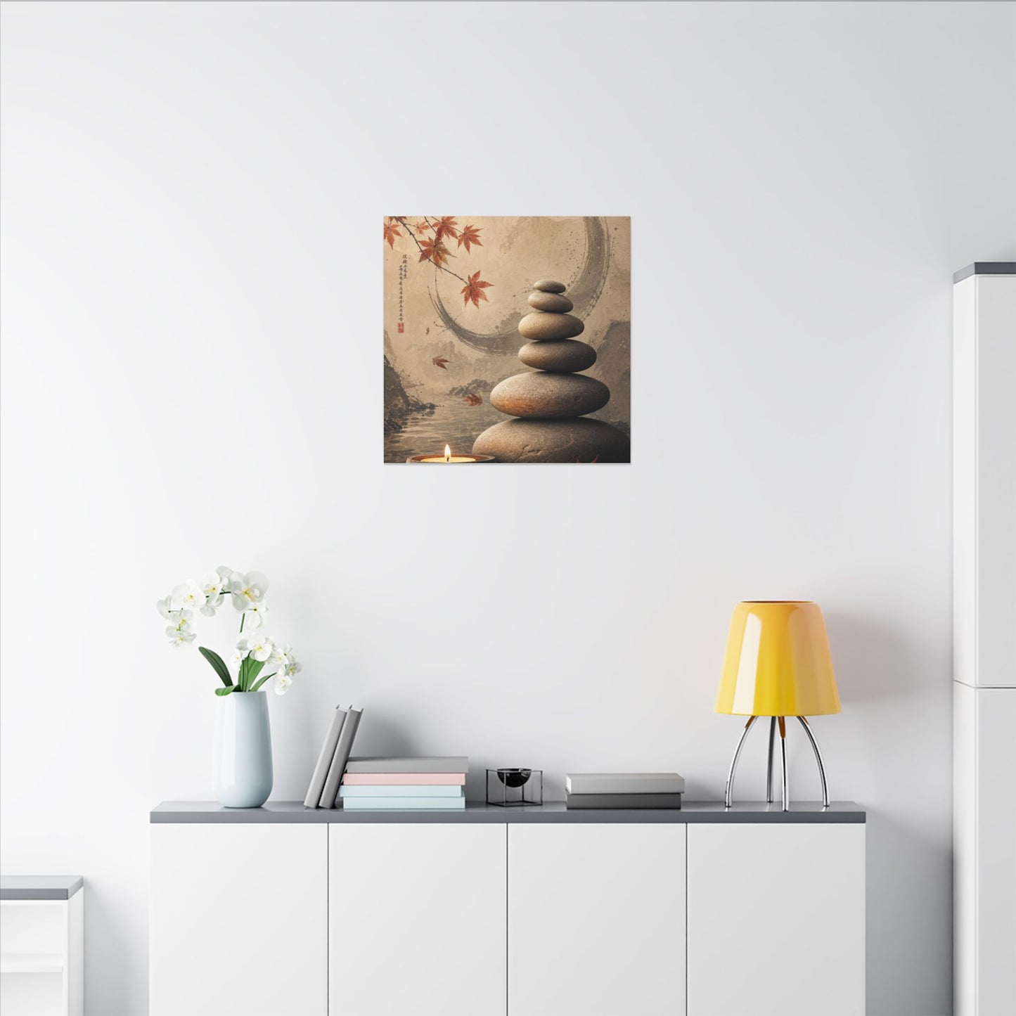 Japandi River Stones in Candlelight | Japanese Pattern Canvas Art
