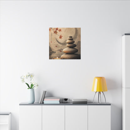 Japandi River Stones in Candlelight | Japanese Pattern Canvas Art