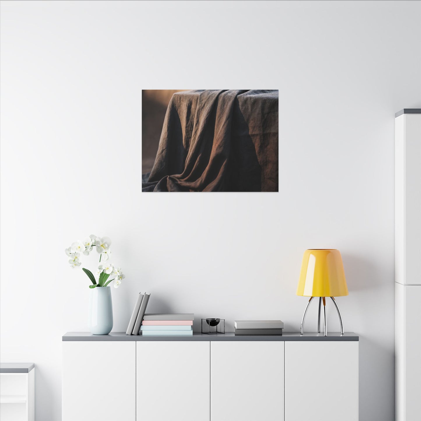 Silk Drape Canvas Art | Winter Dark Japandi Shadow Zen Art
