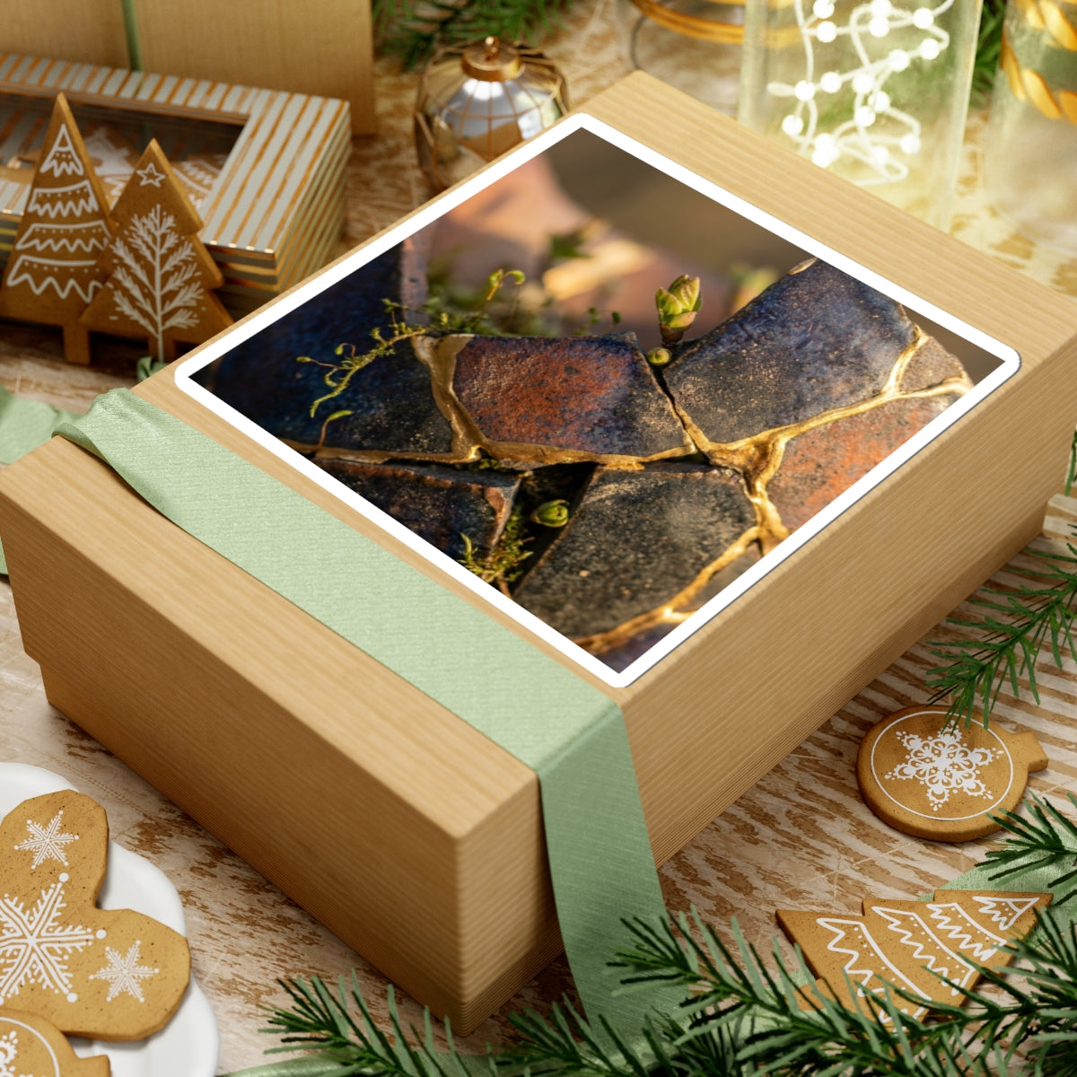 Kintsugi Broken Pottery in Golden Hour | Gold Vein Sticker