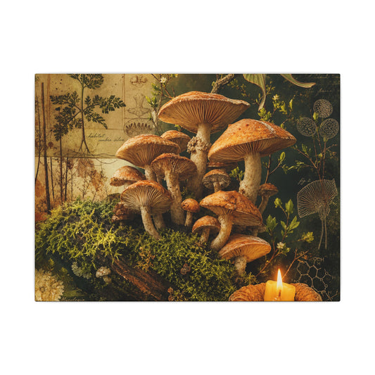 Spring Wild Mushrooms Herbarium Canvas Art | Earthy Decor