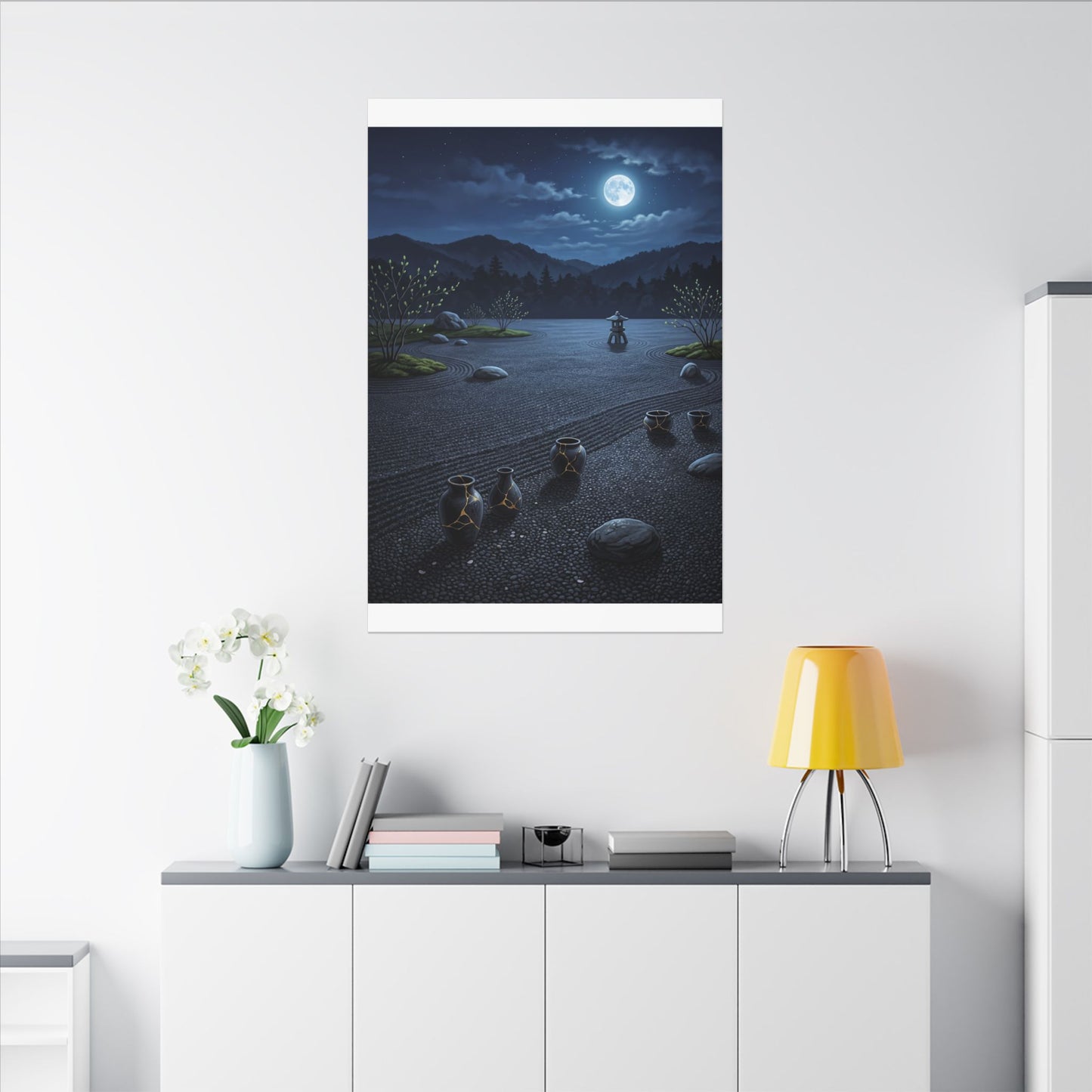 Kintsugi Moonlit Garden in Moonlight | Gold Repair Canvas Art