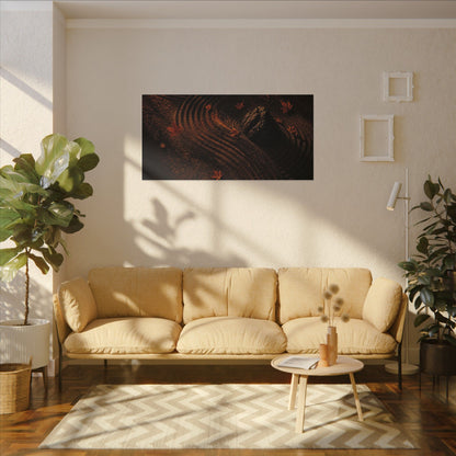 Dark Japandi Rock Garden in Golden Hour | Charcoal Ink Canvas Art