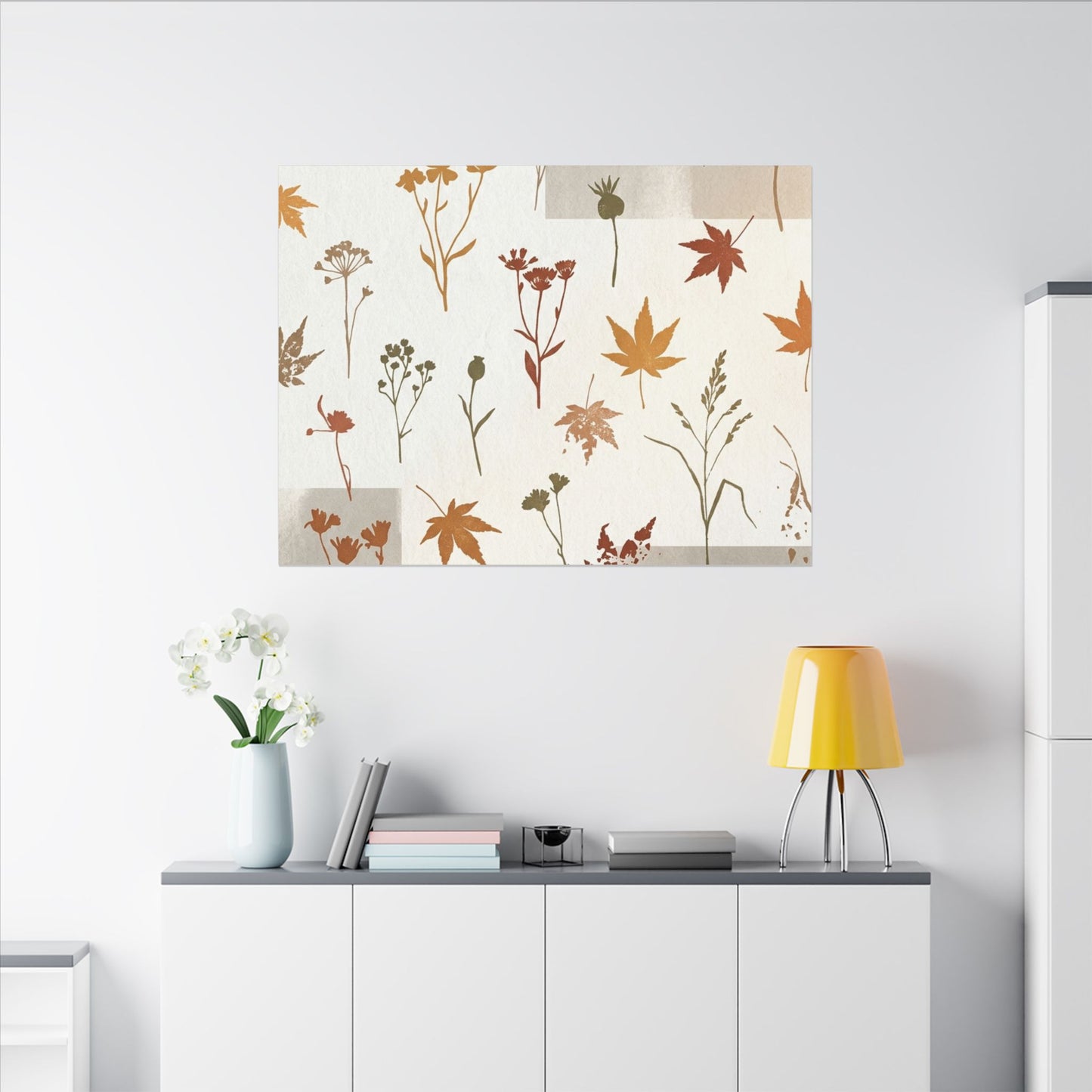 Autumn Dried Flowers Japanese Pattern Canvas Art | Elegant Decor