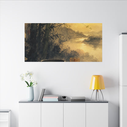 Tea Ceremony Sumi E Canvas Art | Contemplative Zen Art