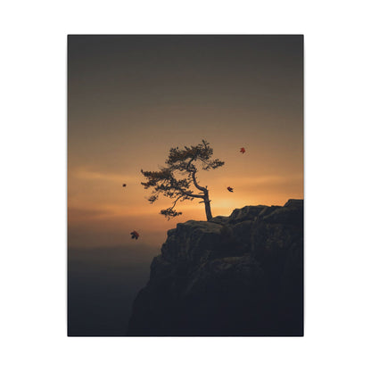 Dark Japandi Pine Tree in Golden Hour | Moody Minimal Canvas Art