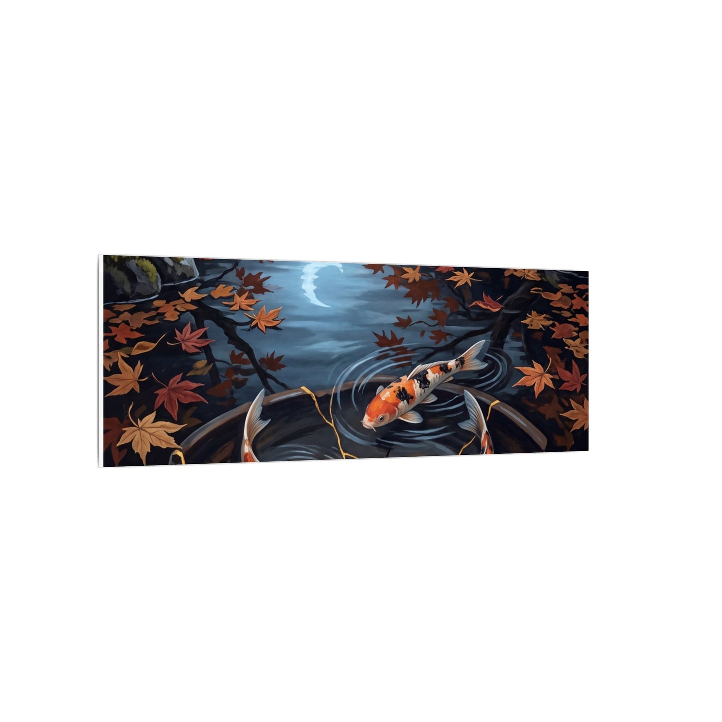 Koi Pond Canvas Art | Autumn Kintsugi Gold Repair Art