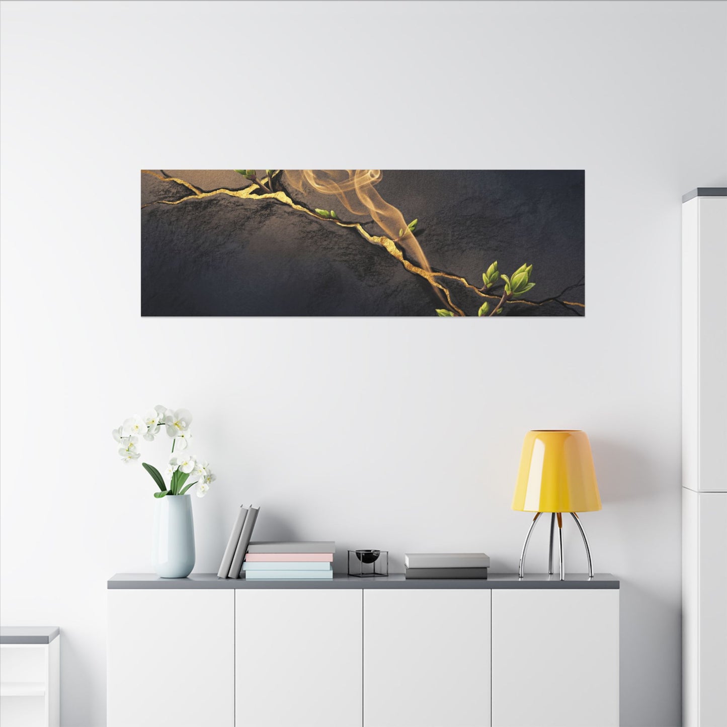 Spring Incense Smoke Gold Vein Canvas Art | Healing Decor