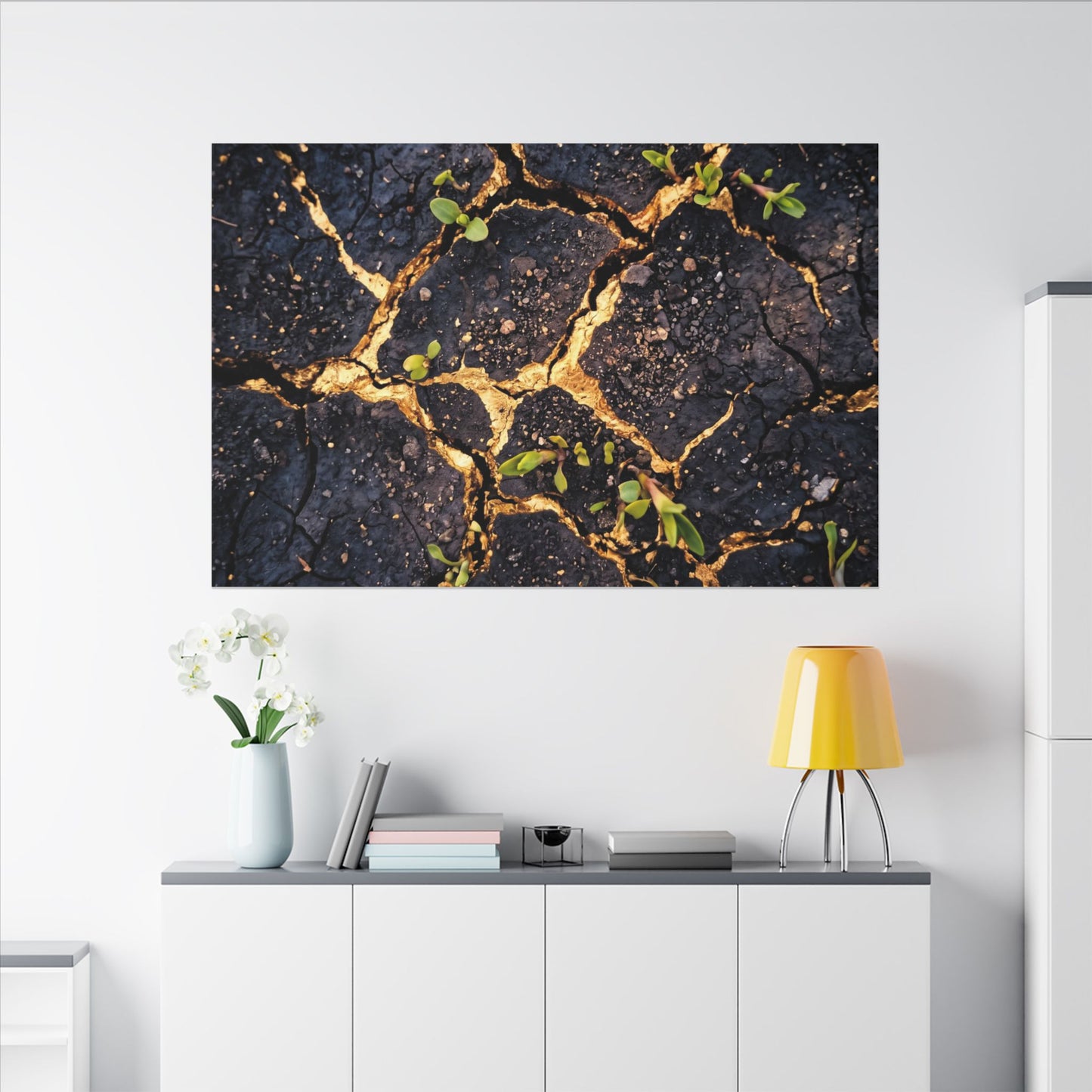 Spring Cracked Earth Crackle Gold Canvas Art | Healing Decor