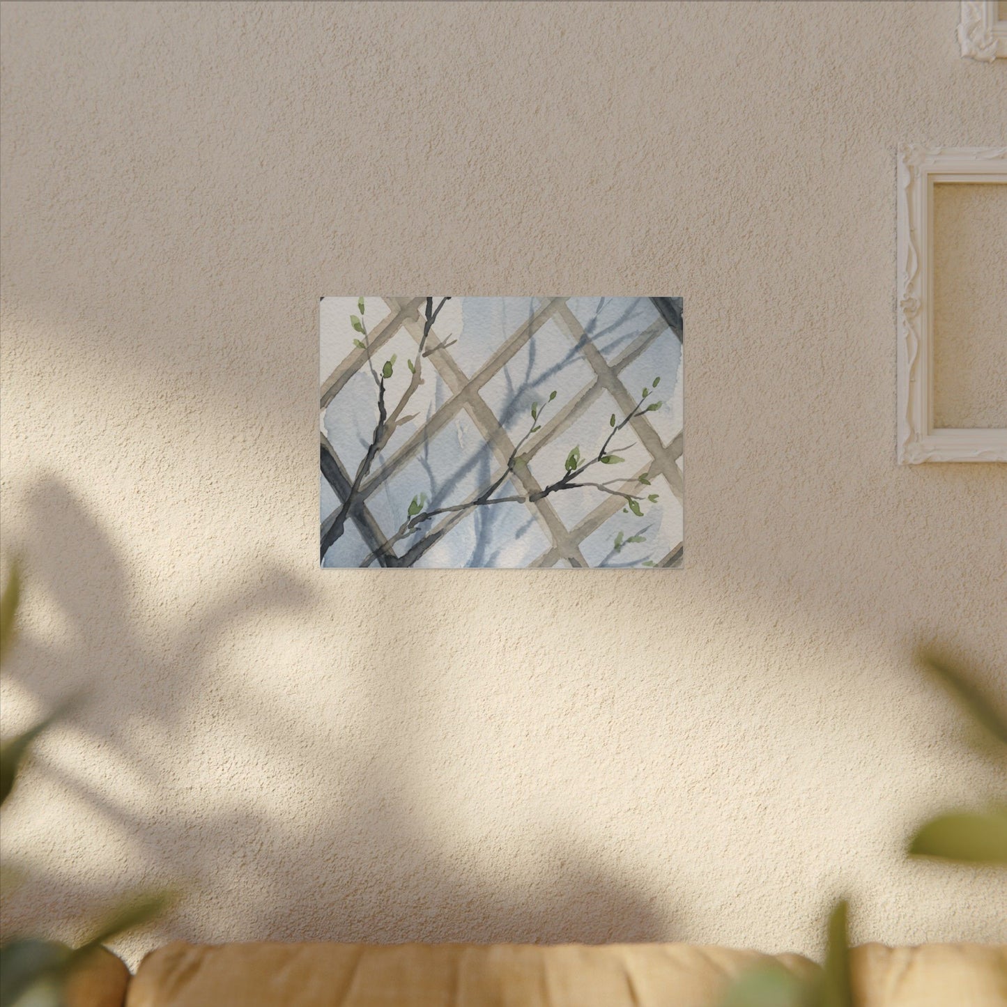Shoji Screen Canvas Art | Spring Japandi Watercolor Art