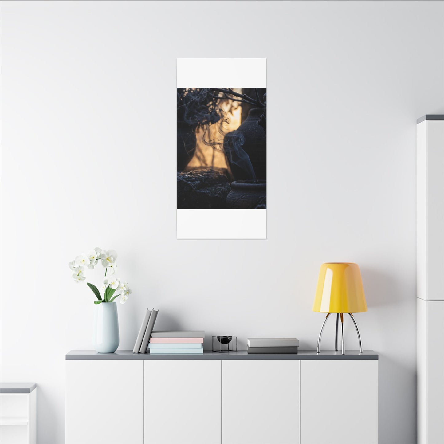 Incense Smoke Canvas Art | Winter Dark Japandi Shadow Zen Art