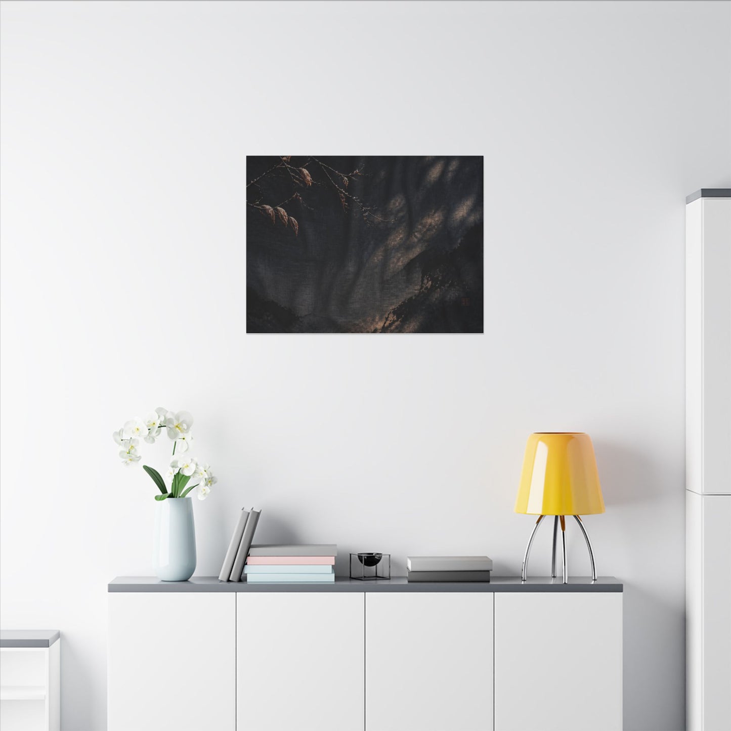 Atmospheric Silk Drape Canvas Art - Charcoal Ink Dark Japandi