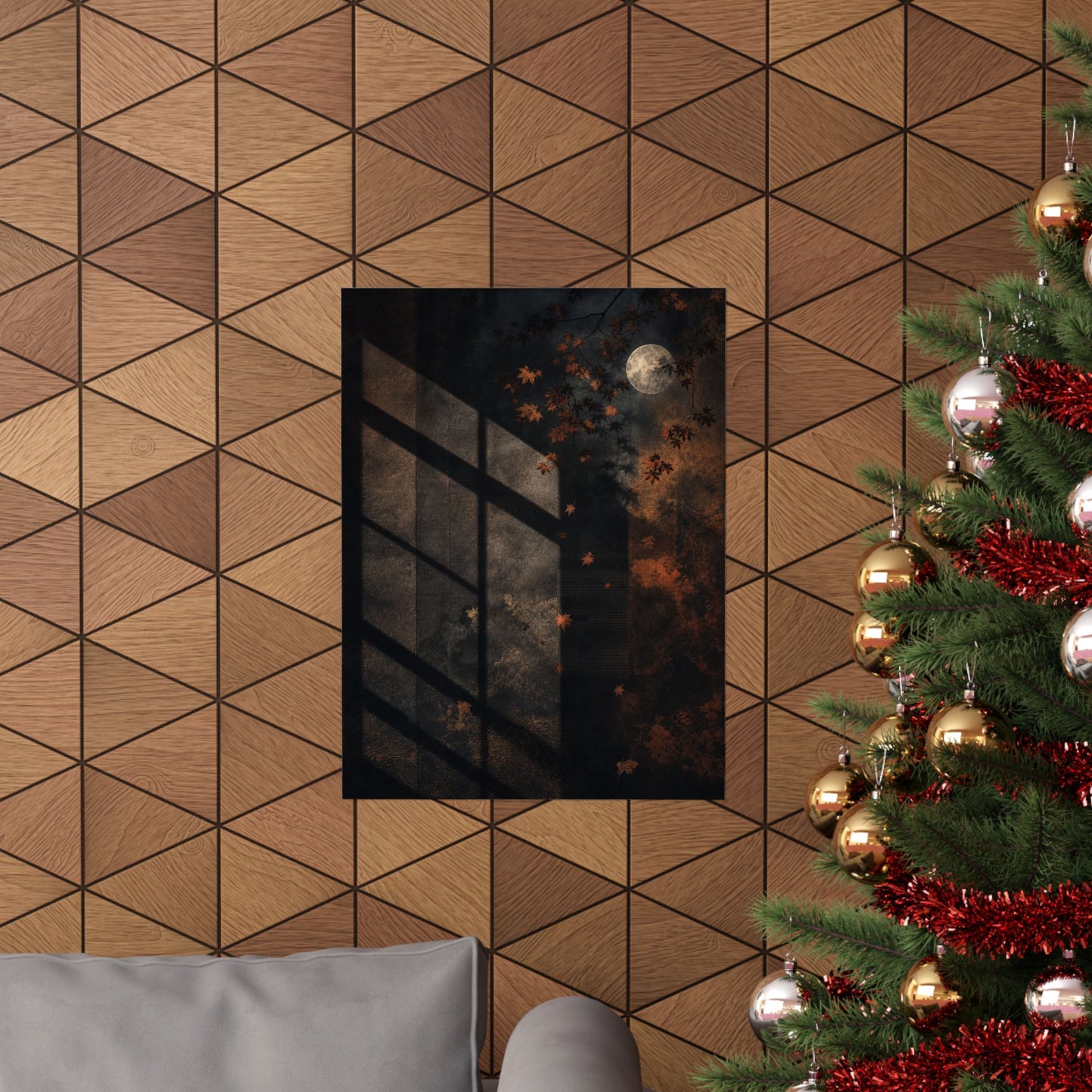 Shadow Play Autumn Wall Art Print | Dark Japandi Luxurious Design