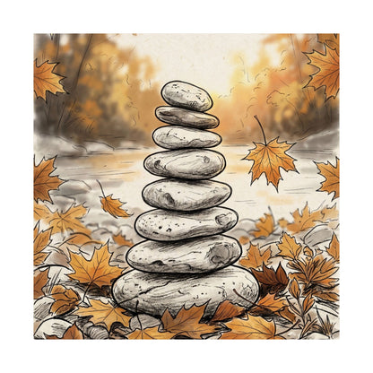 Autumn River Stones Minimal Line Wall Art Print | Neutral Decor