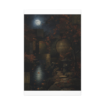 Moonlight Moonlit Garden Canvas Art - Dark Japandi Shibui