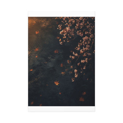 Golden Hour Cherry Blossom Canvas Art - Dark Japandi Kanso