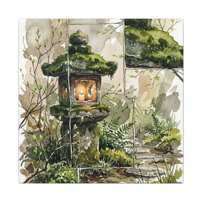 Stone Lantern Watercolor Canvas Art | Elegant Japandi Art
