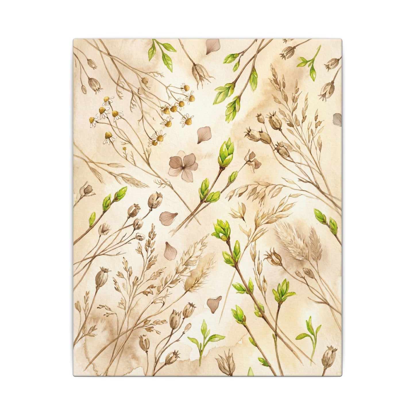 Spring Dried Flowers Watercolor Canvas Art | Earthy Decor