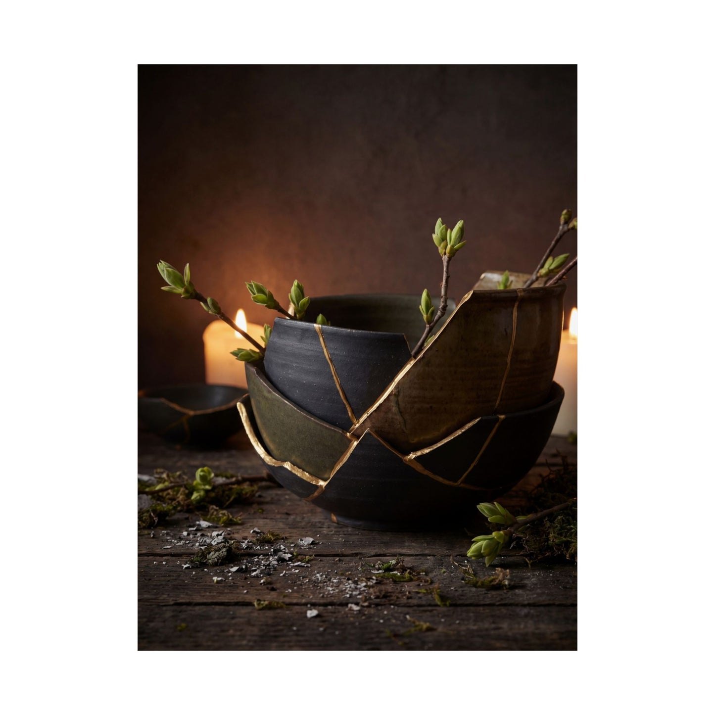 Seijaku Broken Pottery Wall Art Print - Dark Japandi Shadow Zen