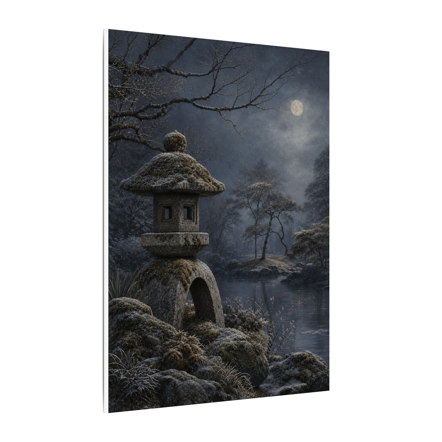 Stone Lantern Canvas Art | Winter Japandi Japanese Pattern Art