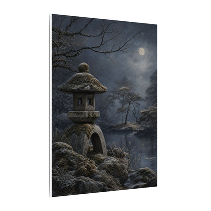 Stone Lantern Canvas Art | Winter Japandi Japanese Pattern Art