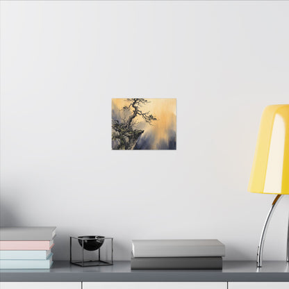 Zen Pine Tree in Golden Hour | Sumi E Canvas Art