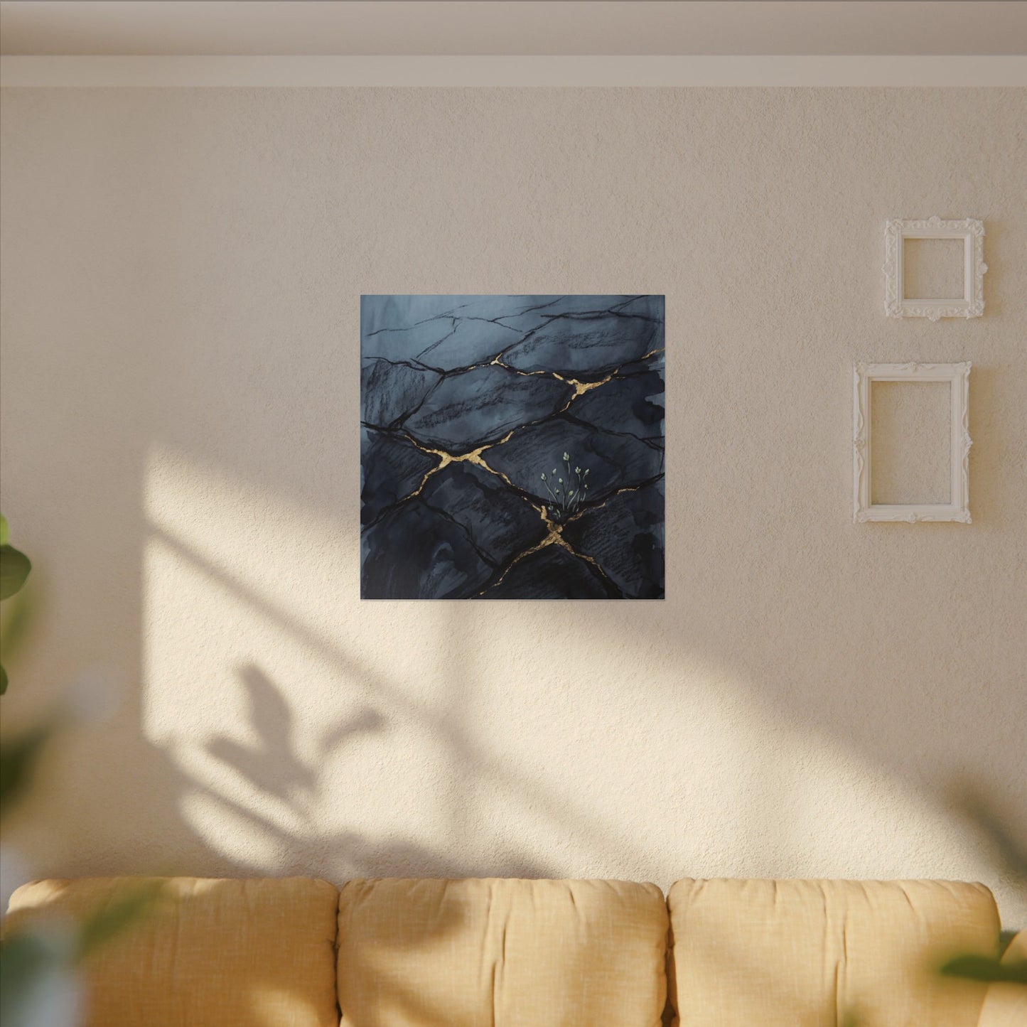 Mono No Aware Cracked Earth Canvas Art - Dark Japandi Charcoal Ink