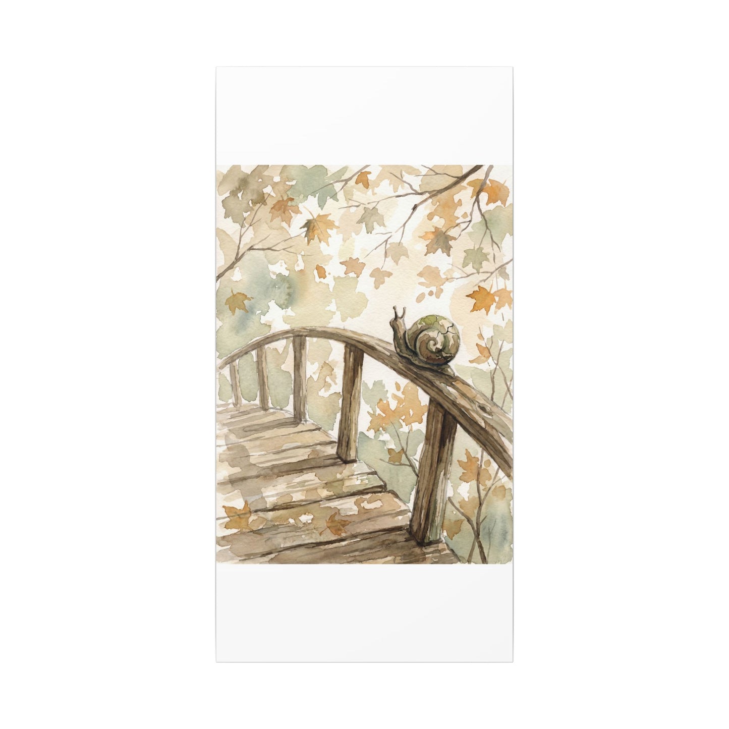 Wooden Bridge Canvas Art | Autumn Japandi Watercolor Art