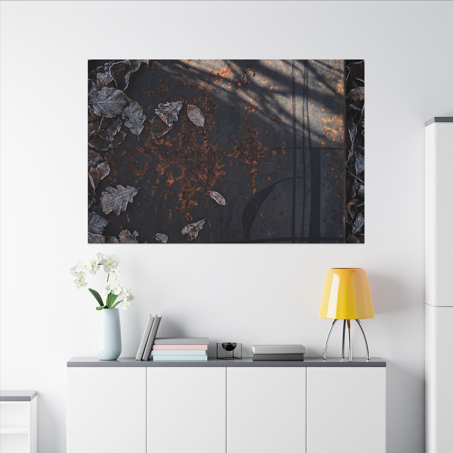 Shibui Rust Patina Canvas Art - Dark Japandi Charcoal Ink